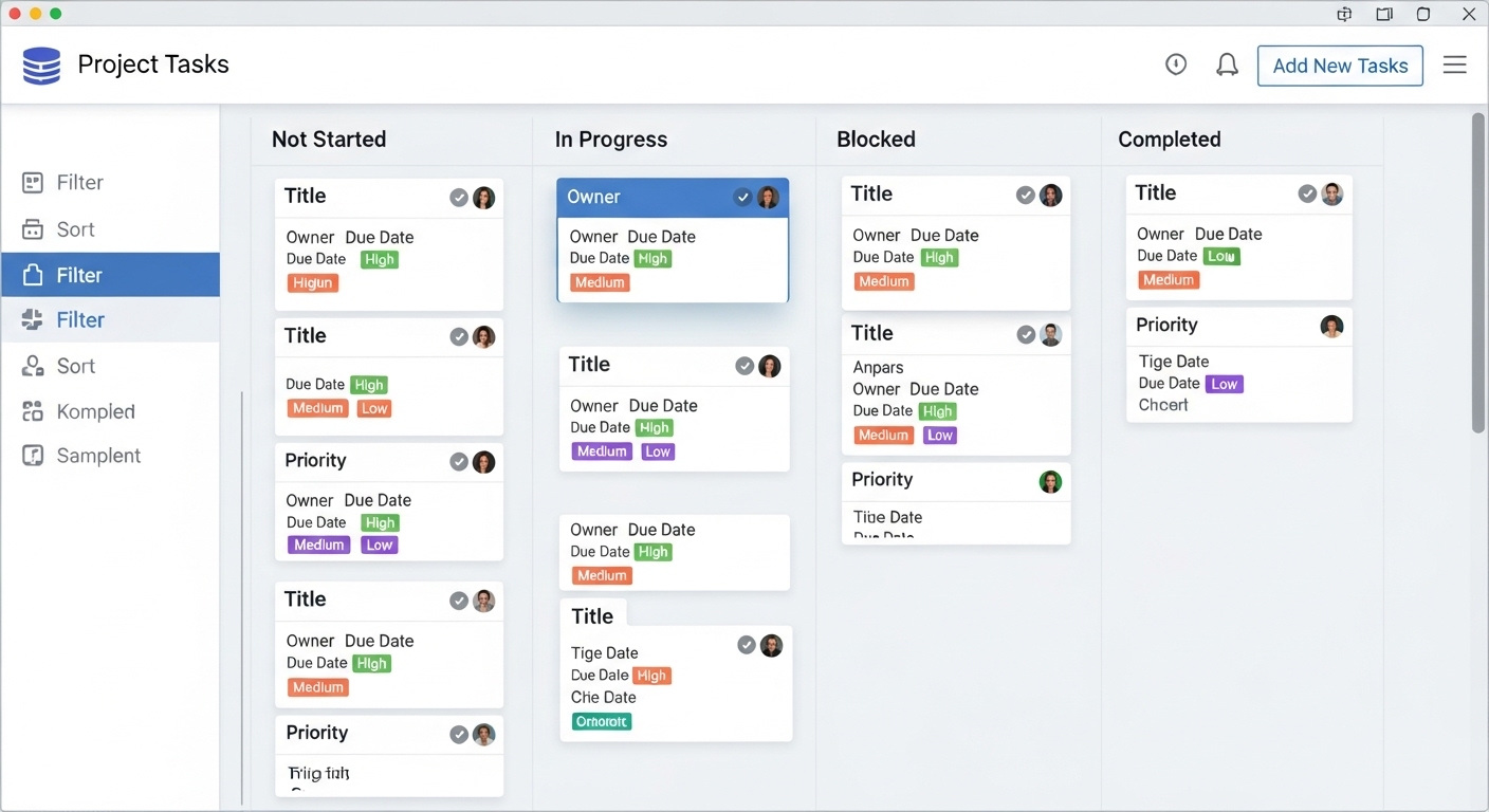 노션 데이터베이스 보드(칸반) 보기 예시