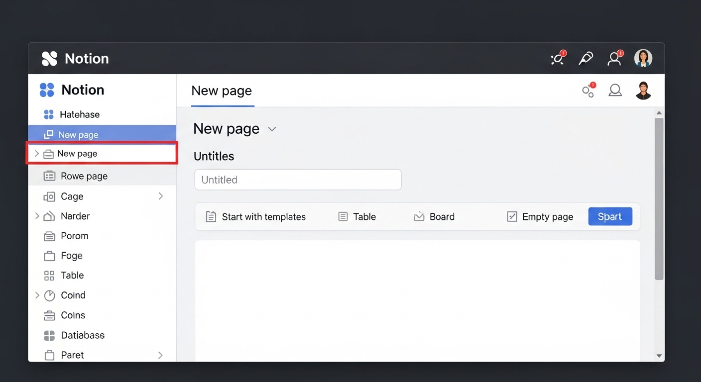 새 페이지 만들기 화면과 사이드바