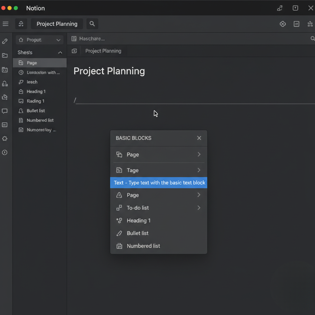 (슬래시) 명령어로 텍스트 블록 생성하기