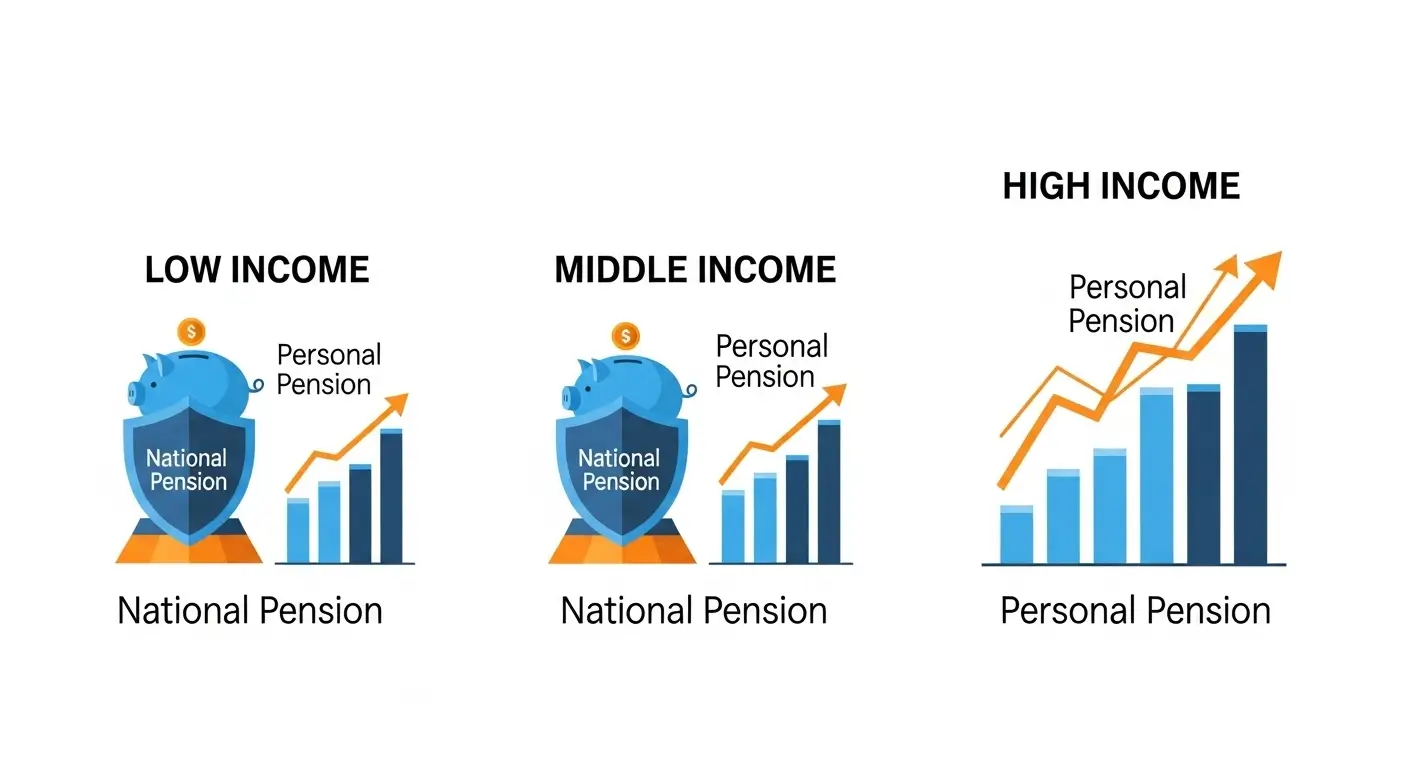 소득 수준별 국민연금과 개인연금 최적 조합 전략 차트