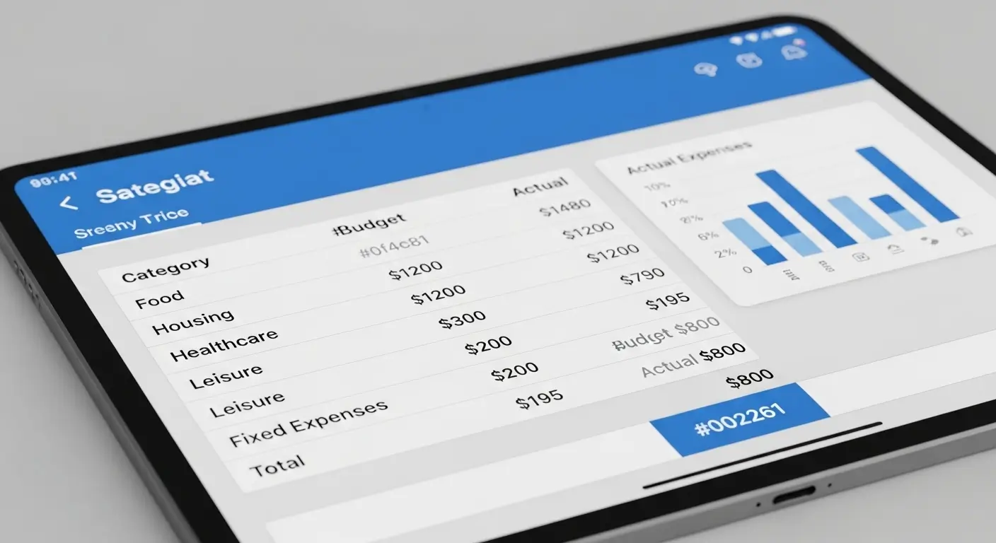 다양한 지출 항목이 명확하게 분류된 월 생활비 계산표 화면. 깔끔한 디자인으로 재정 계획의 중요성을 보여줍니다.