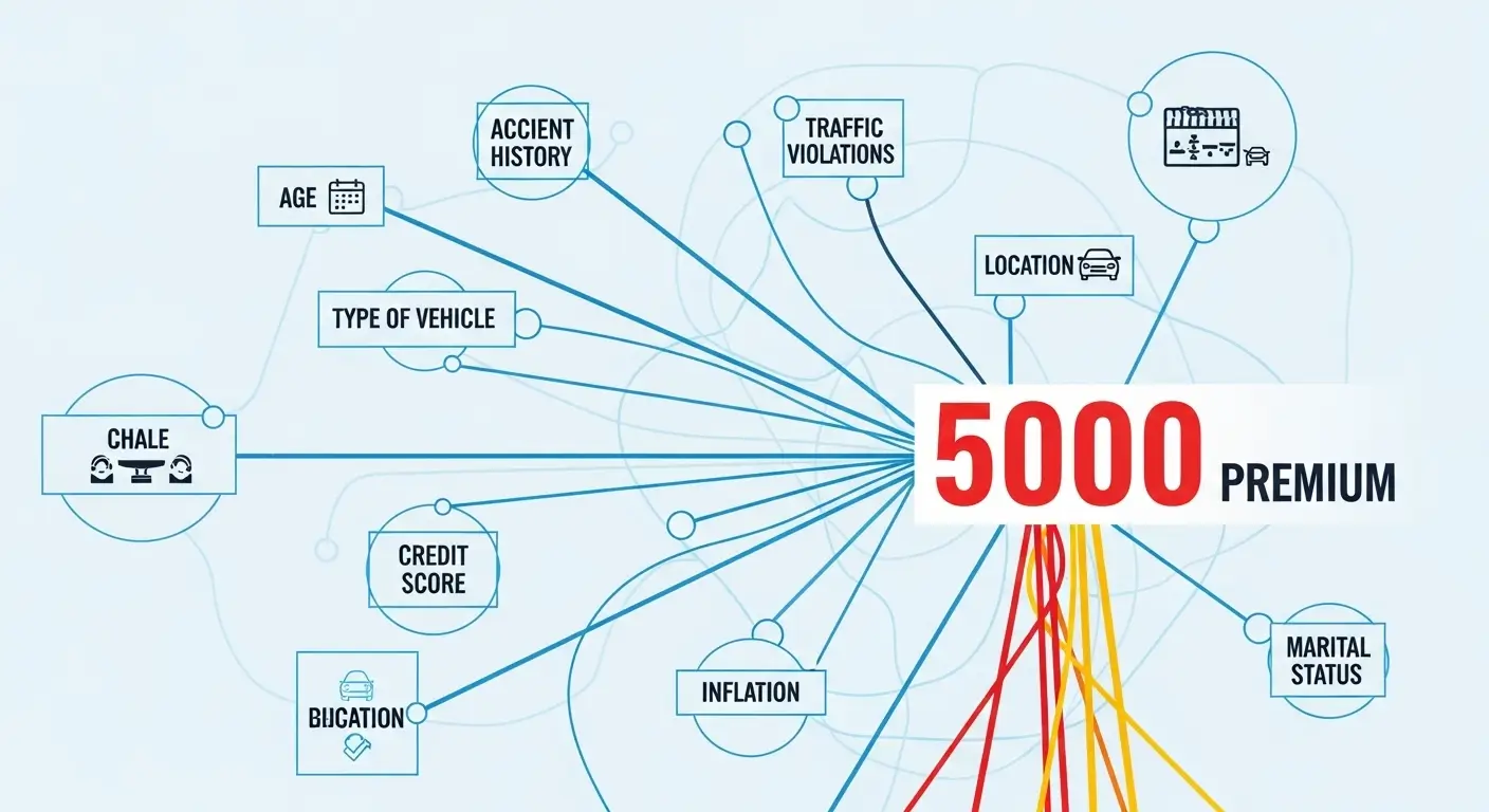 복잡한 요인들로 인해 상승하는 자동차보험료 할증 기준과 인상 요소를 시각화한 이미지