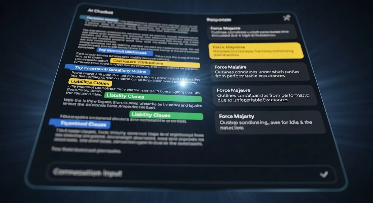 AI 챗봇 인터페이스가 복잡한 정부 정책 문서를 분석하고 핵심 키워드를 요약하는 모습
