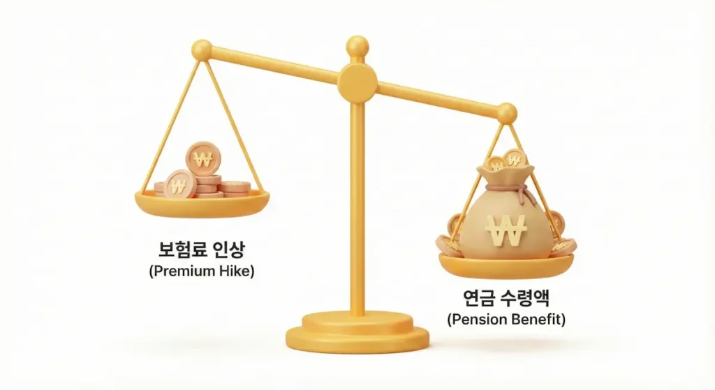 민연금 소득대체율 40%와 43% 비교 그래프 및 연금 수령액 증가 분석