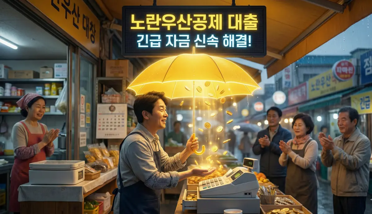 노란우산공제 대출을 통해 긴급 자금을 신속하게 해결하는 모습을 상징하는 이미지.