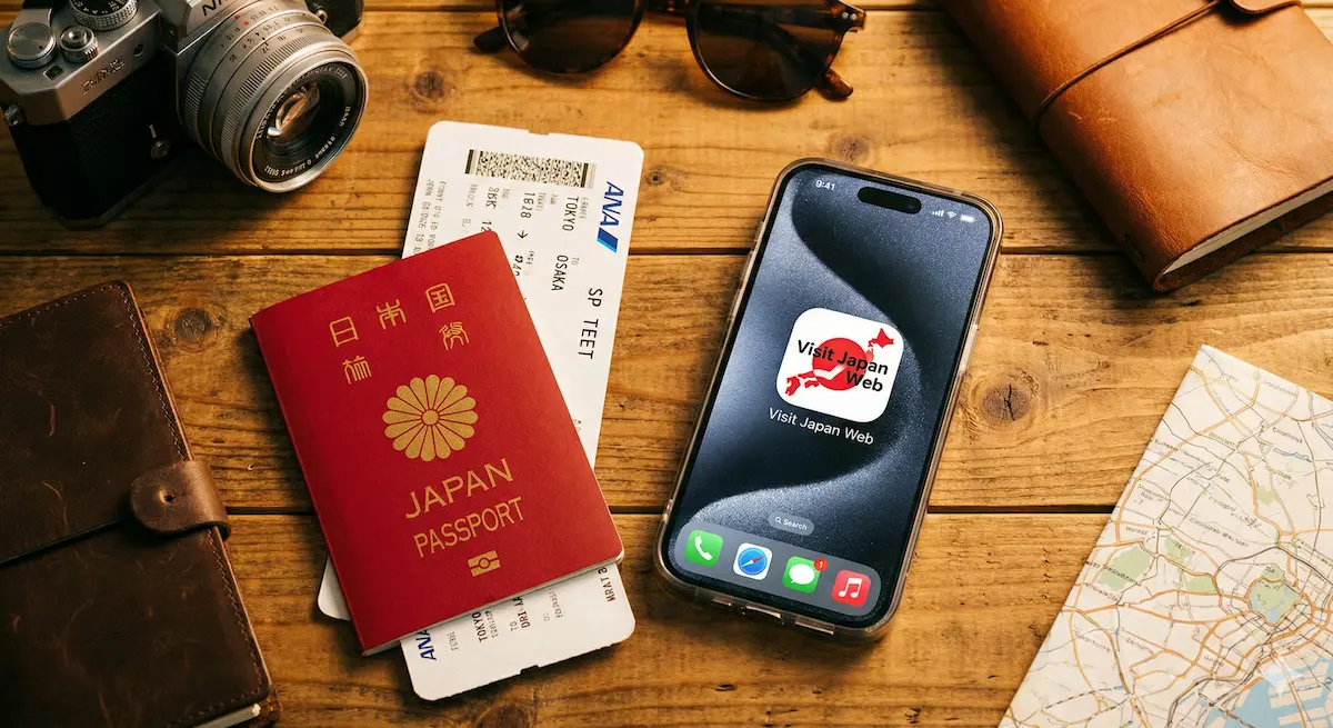 여권, 비행기 표, 스마트폰이 테이블 위에 놓여 있는 여행 준비 감성 사진.