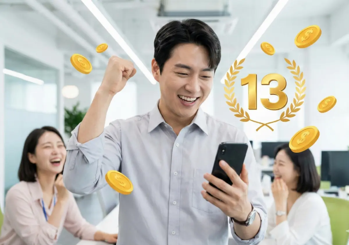 연말정산 결과 환급금을 확인하고 기뻐하는 긍정적인 마무리 이미지