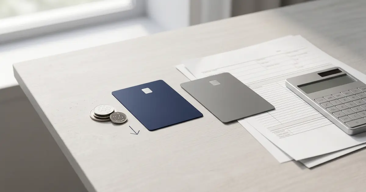 프리랜서와 개인사업자의 세금 구조 차이를 신용카드와 서류로 표현한 이미지