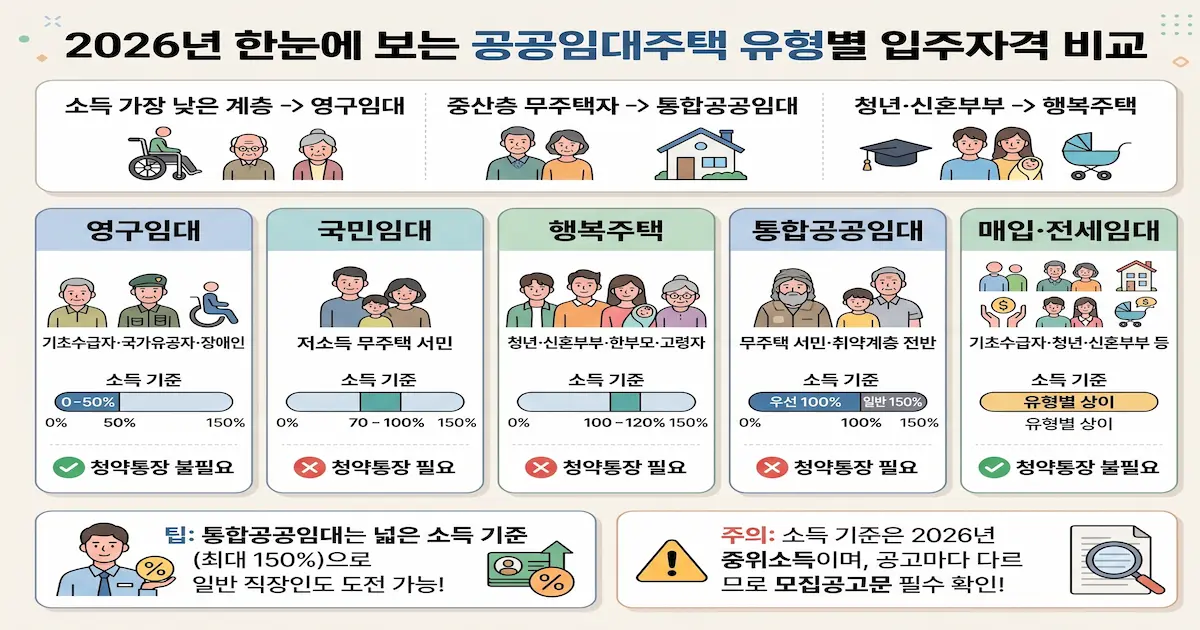 공공임대주택 입주자격 유형별 조건 비교 안내 이미지