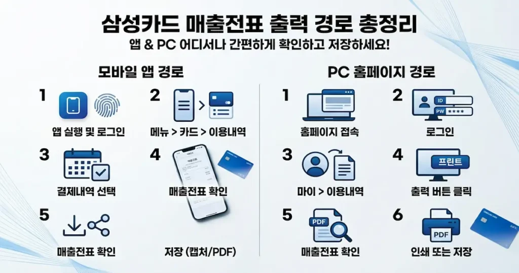 삼성카드 앱 이용내역 매출전표 조회 화면 안내