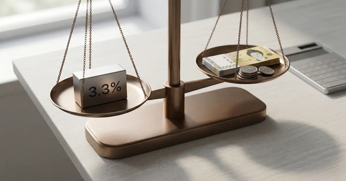 국세청과 세금 정산을 은유하는 세련된 금속 저울